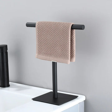 Hand Towel Holder | Matte Black Metal | Freestanding T-Shaped | Contemporary Bathroom