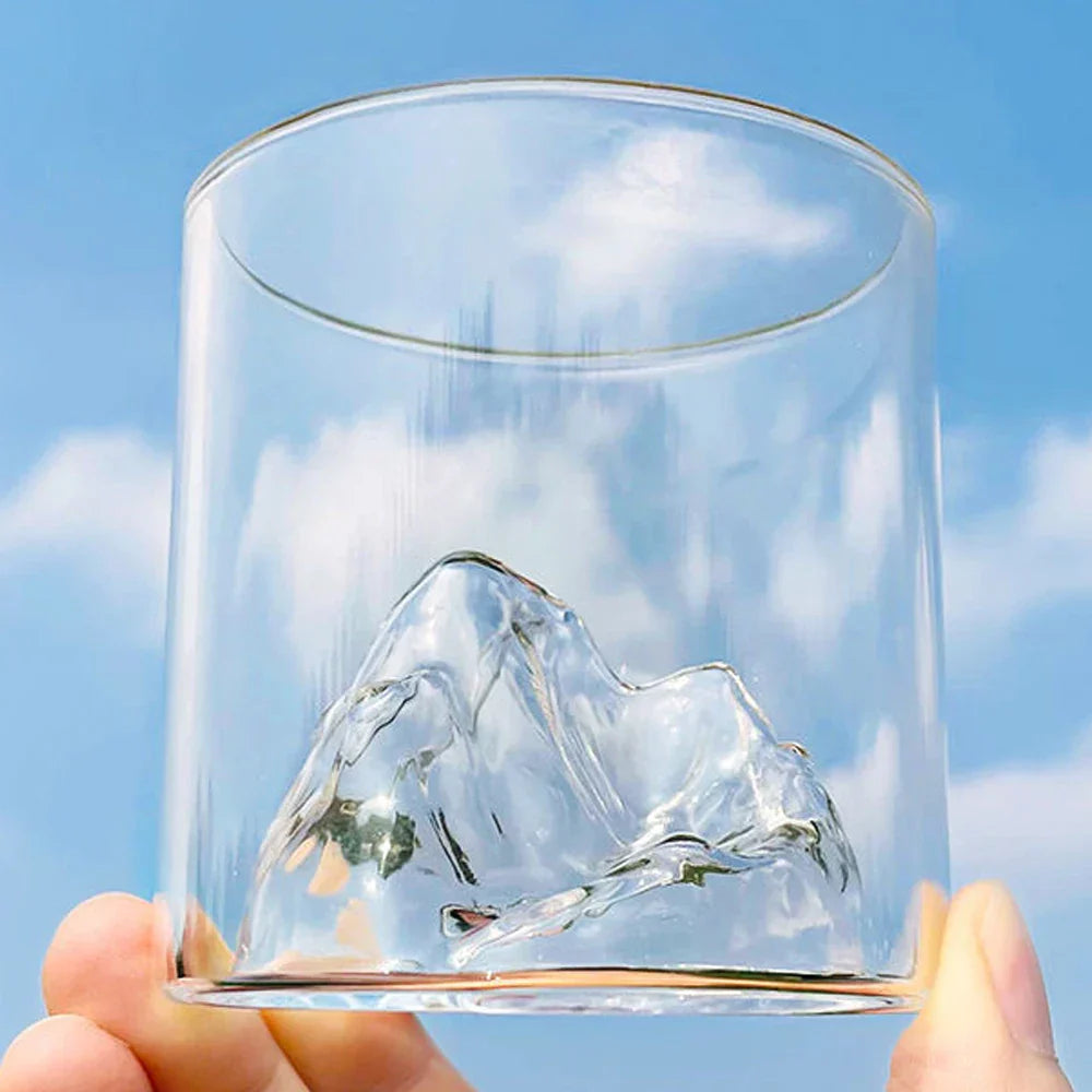 3D Mountain Whiskey Tumbler Glass - Artistic Modern Design for Enthusiasts