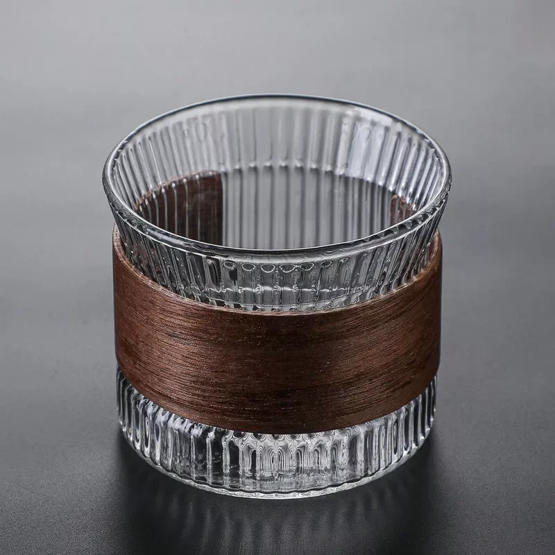 Whisky Tumbler | Glass & Wood | Handmade Textured Surface | Upscale Home Bar