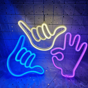 Peace Hand LED Neon Sign - Modern Wall Decor with USB/Battery Power