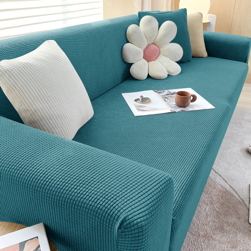 Stretch Sofa Cover | Textured Cotton | Stretchable Fit & Textured Ribbing | Cozy Living Room