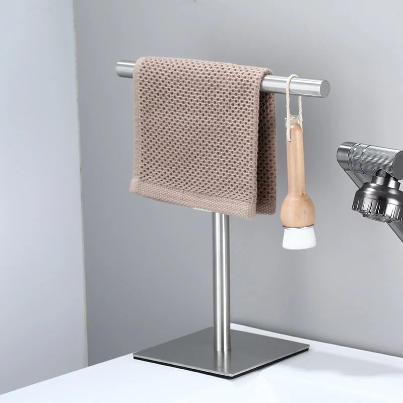 Hand Towel Holder | Matte Black Metal | Freestanding T-Shaped | Contemporary Bathroom
