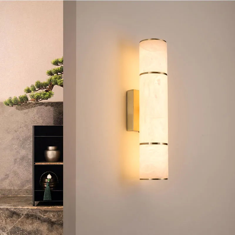 Modern Marble and Copper LED Wall Sconce – Minimalist Luxury Light Fixture