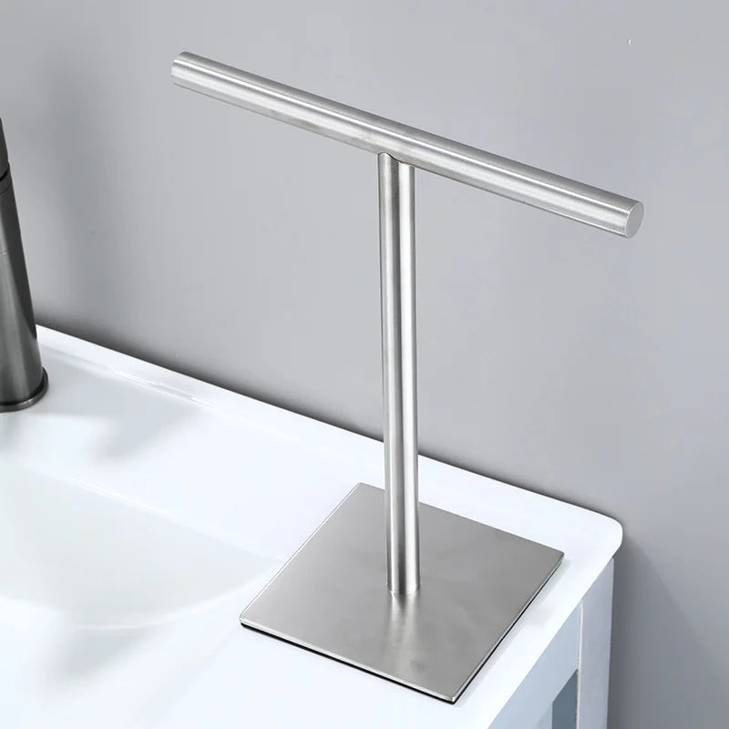 Hand Towel Holder | Matte Black Metal | Freestanding T-Shaped | Contemporary Bathroom
