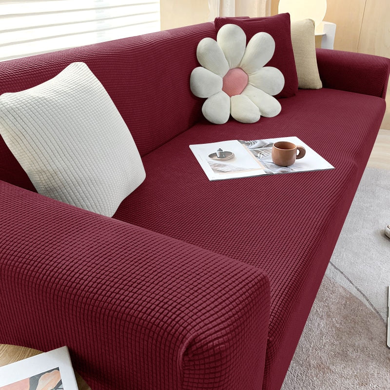 Sofa Cover | Stretch Fabric & Textured Cotton Blend | Soft Ribbed Texture | Living Room Comfort