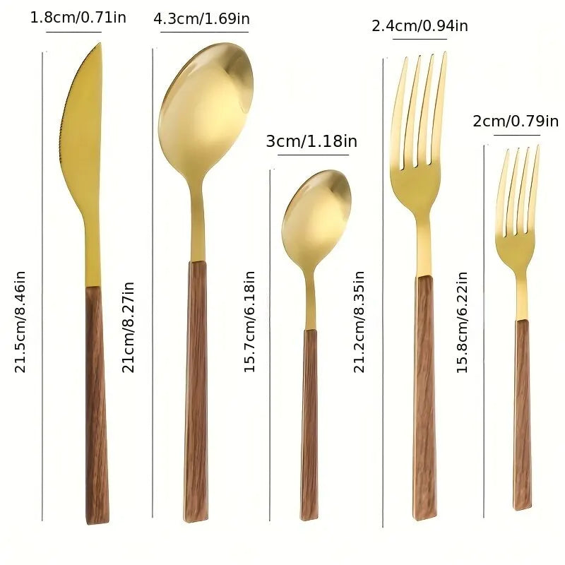 Cutlery Set | Stainless Steel & Wood | Polished Finish & Wooden Handles | Elegant Dining