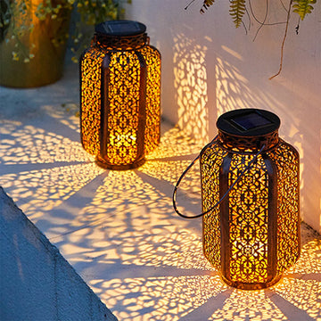 Moroccan-Style Iron Solar Lantern - Outdoor Decorative Hanging Light