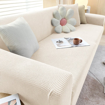 Stretch Sofa Cover | Textured Cotton | Stretchable Fit & Textured Ribbing | Cozy Living Room