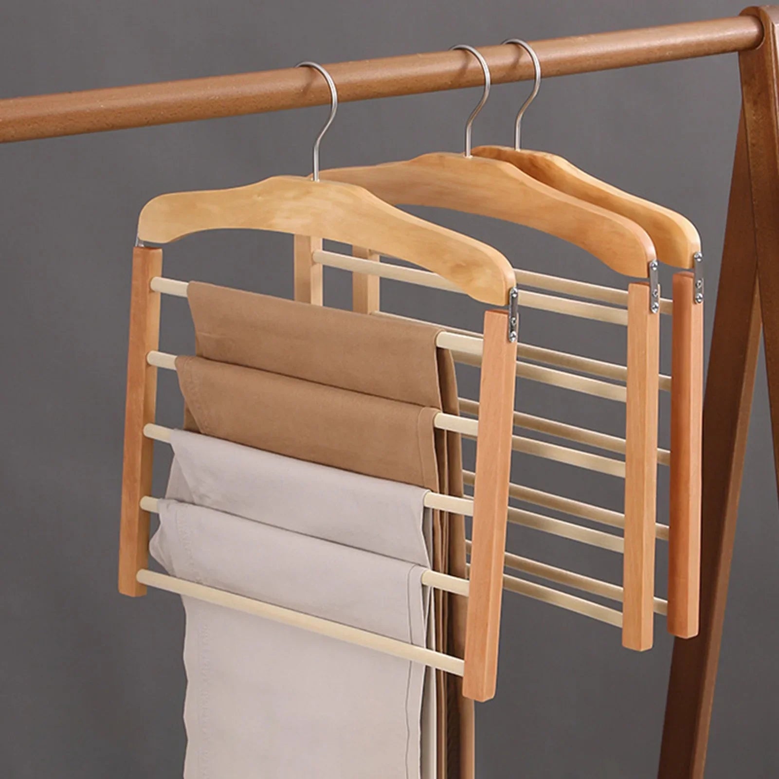 Trouser Rack | Wood & Metal | Multi-Tier Space-Saving | Modern Living Organization