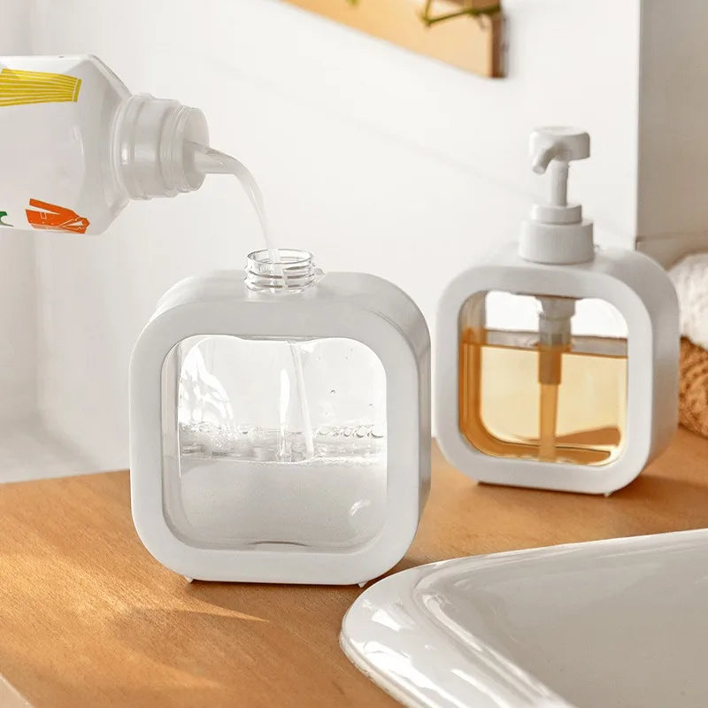Soap Dispenser | Matte Ceramic & Clear Glass | Geometric Square Shape | Bathroom Accessory