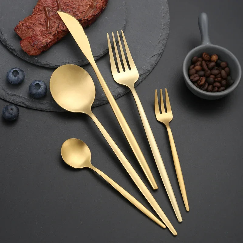 Cutlery Set | Stainless Steel | Gold Finish & Sleek Handles | Upscale Dining