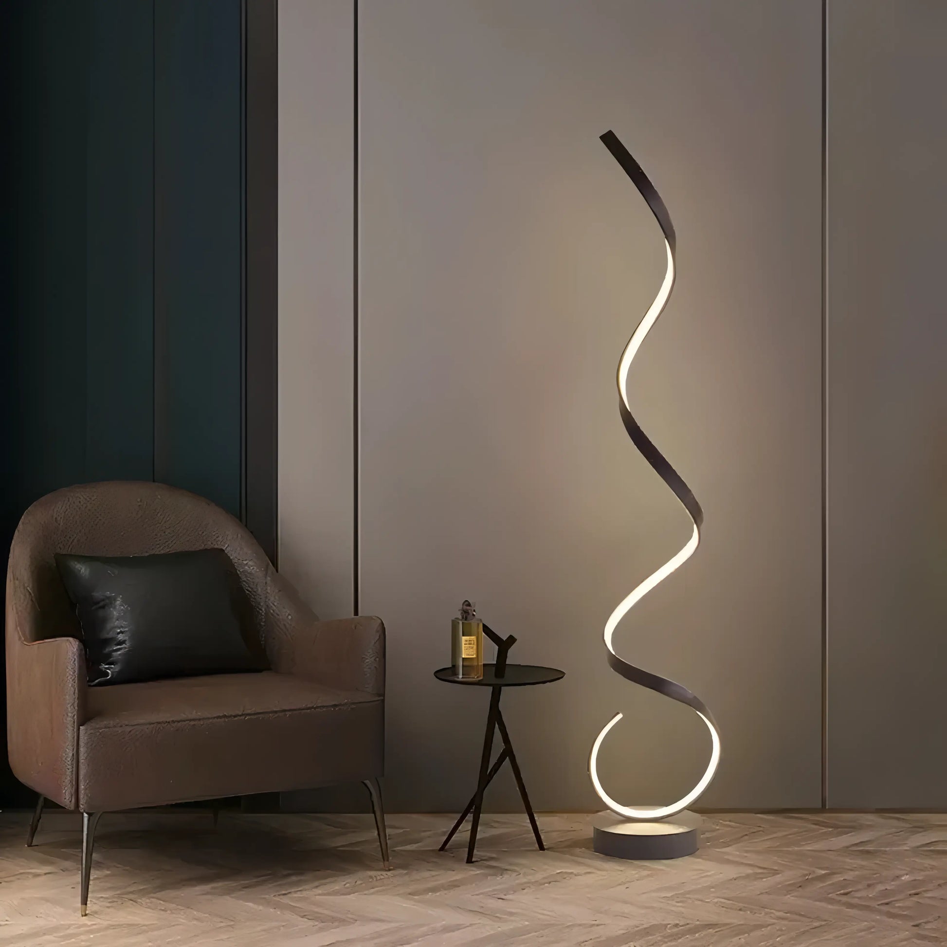 Floor Lamp | Wood & LED | Curved Design | Living Room Accent