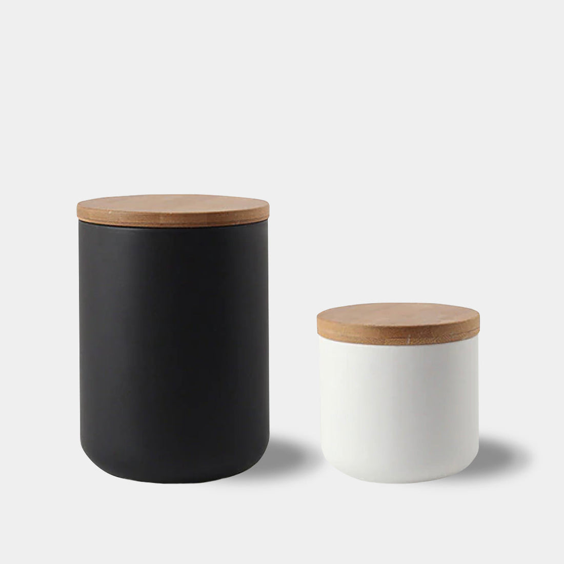 Storage Jar | Matte Ceramic & Natural Wood | Smooth Cylindrical Shape | Kitchen Counter Organizer