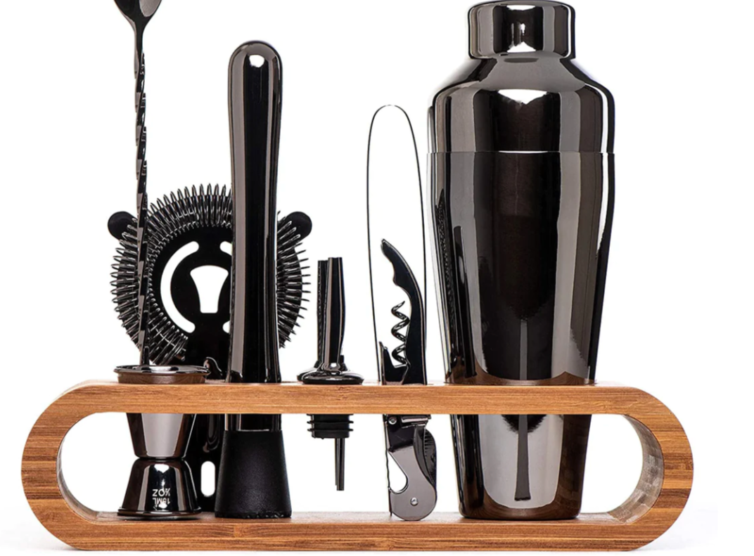 Cocktail Set | Stainless Steel & Bamboo | Polished Finish | Home Bar Setup
