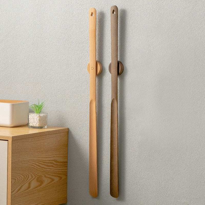 Shoehorn | Natural Wood | Long Handle & Magnetic Mount | Entryway Organizer