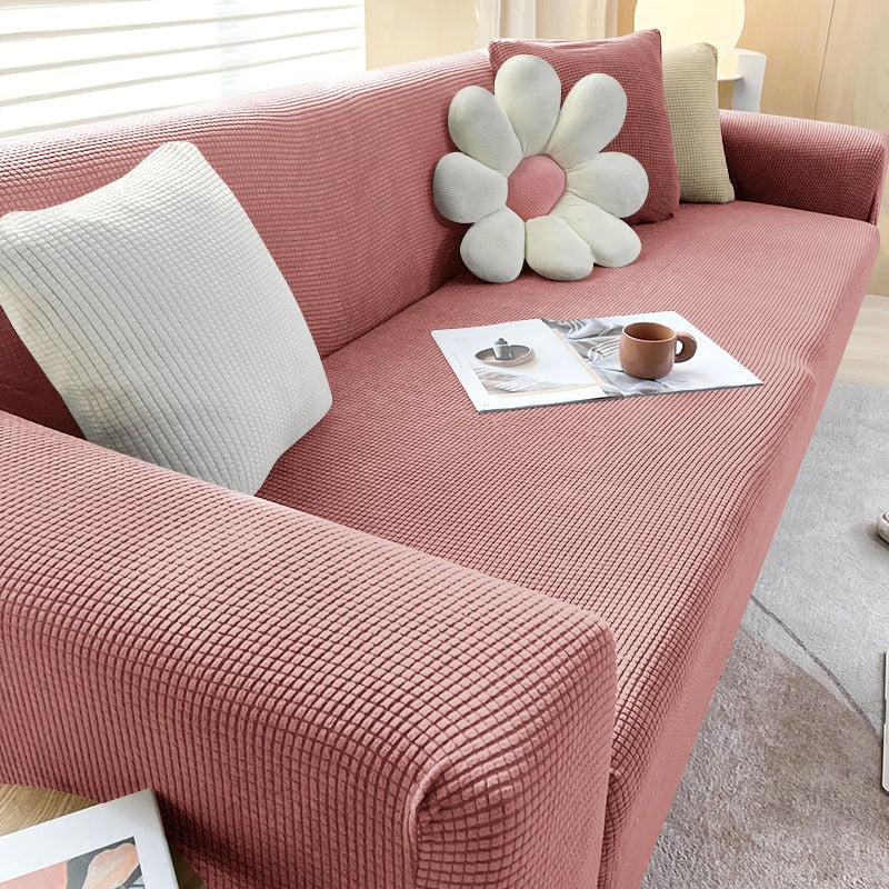 Sofa Cover | Stretch Fabric & Textured Cotton Blend | Soft Ribbed Texture | Living Room Comfort