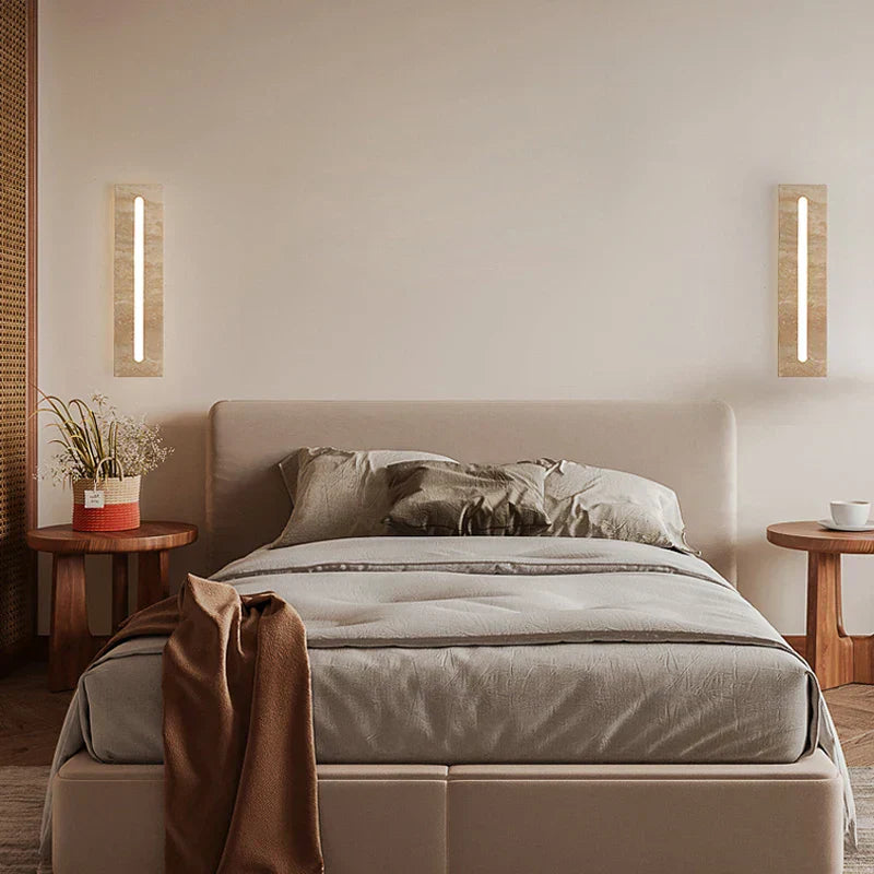 Modern Wabi-Sabi LED Wall Sconce – Minimalist Marble & Iron Vertical Light Fixture