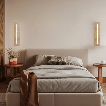 Modern Wabi-Sabi LED Wall Sconce – Minimalist Marble & Iron Vertical Light Fixture