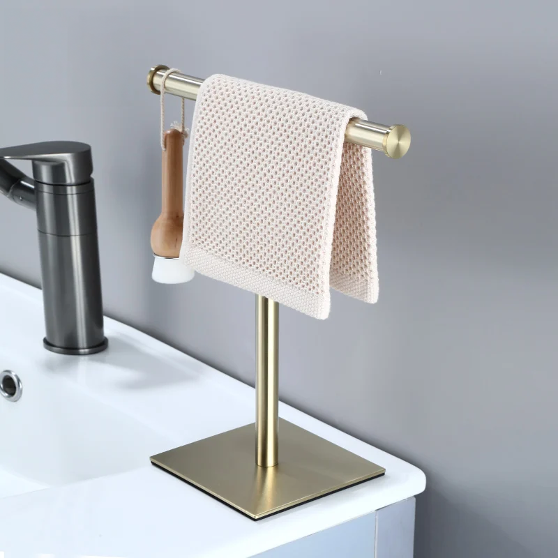 Hand Towel Holder | Matte Black Metal | Freestanding T-Shaped | Contemporary Bathroom