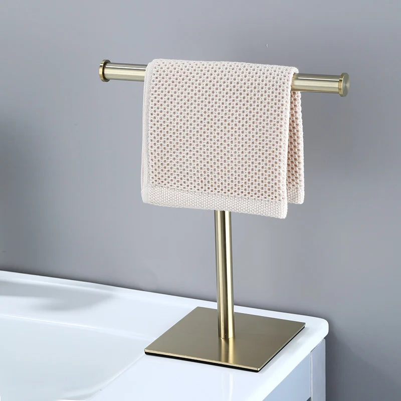 Hand Towel Holder | Matte Black Metal | Freestanding T-Shaped | Contemporary Bathroom
