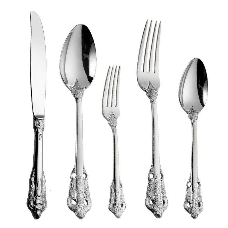 Cutlery Set | Gold-Colored Stainless Steel | Intricate Ornate Detailing | Lavish Dinner Settings