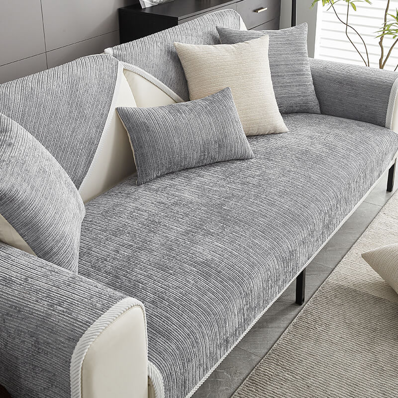 Sofa Cover | Ribbed Fabric & Cotton Blend | Anti-Scratch Elastic Fit | Living Room Protection