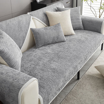 Sofa Cover | Ribbed Fabric & Cotton Blend | Anti-Scratch Elastic Fit | Living Room Protection