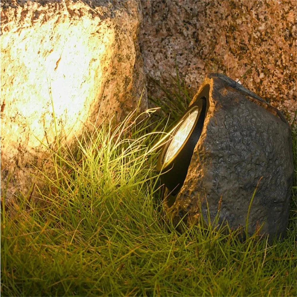 Natural Stone Solar Garden Light – Rustic Outdoor LED Rock Lamp