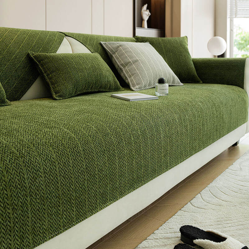 Couch Cover | Chenille | Herringbone Pattern Anti-Scratch | Living Room