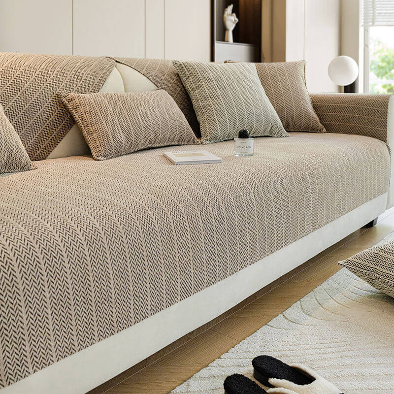 Couch Cover | Chenille | Herringbone Pattern Anti-Scratch | Living Room