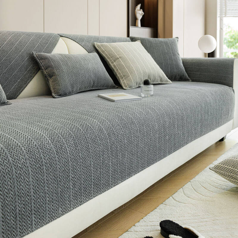 Couch Cover | Chenille | Herringbone Pattern Anti-Scratch | Living Room