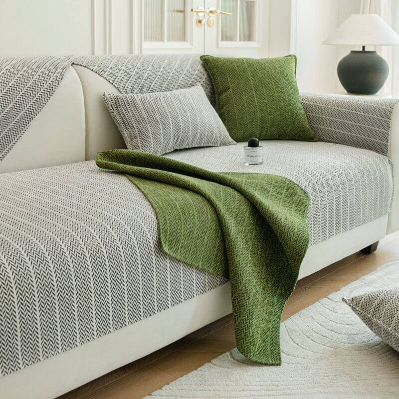 Couch Cover | Chenille | Herringbone Pattern Anti-Scratch | Living Room