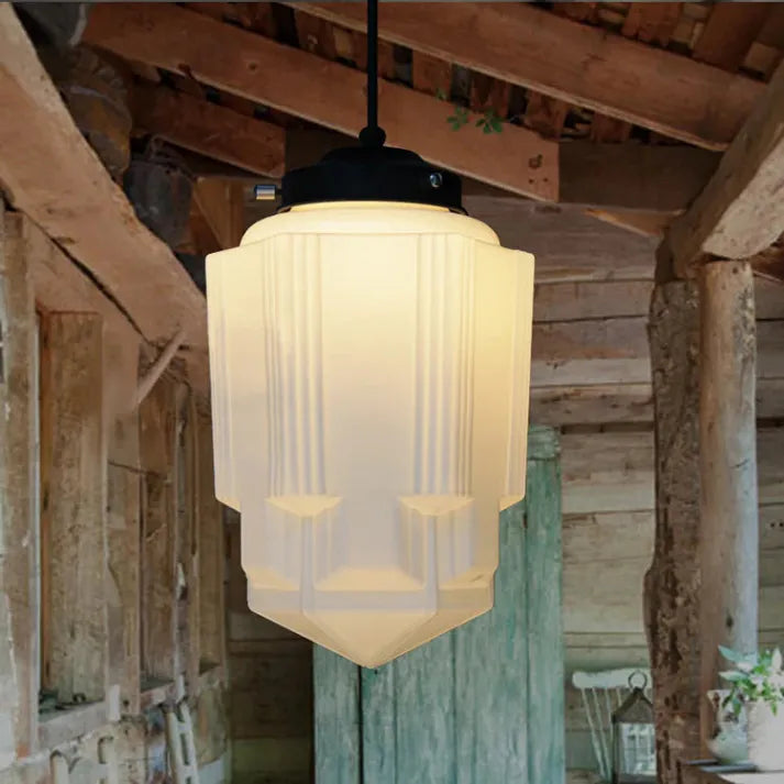 Geometric Vintage Milk Glass Pendant Light - Elegant Timeless Design