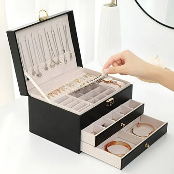 Jewelry Box | PU Leather & Velvet Lining | Multilayer Design | Bedroom Organizer