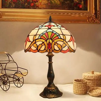 Table Lamp | Stained Glass & Bronze | Floral Shade | Reading Nook