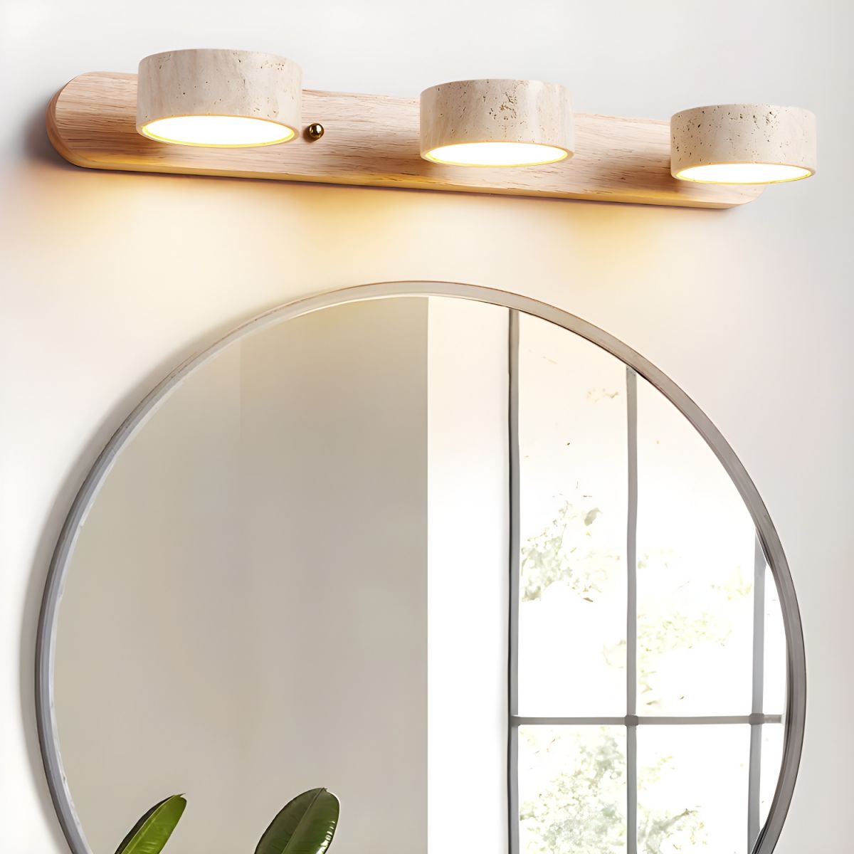 Wall Lamp | Travertine & Wood | Cylindrical Shades | Living Room Accent