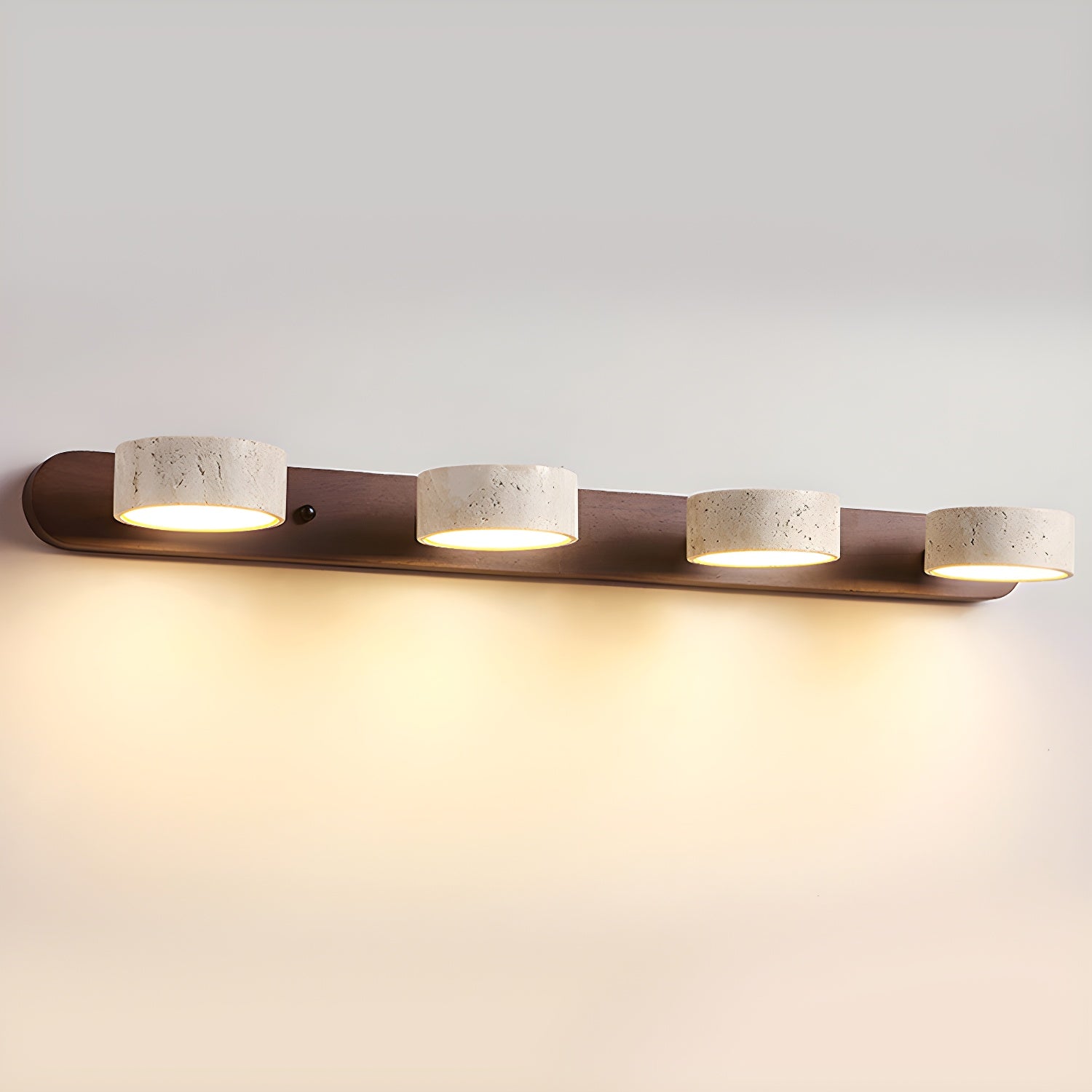 Wall Lamp | Travertine & Wood | Cylindrical Shades | Living Room Accent
