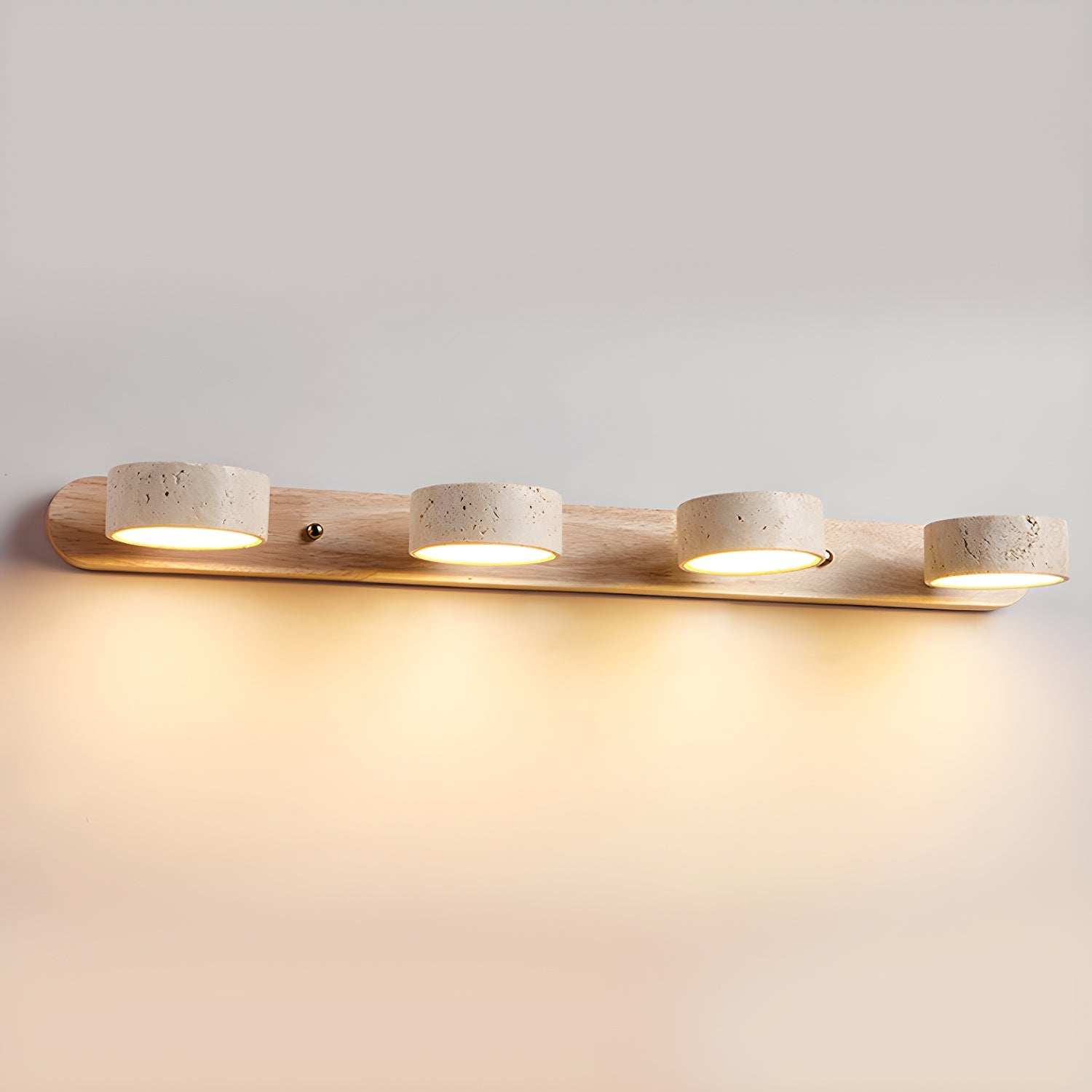 Wall Lamp | Travertine & Wood | Cylindrical Shades | Living Room Accent