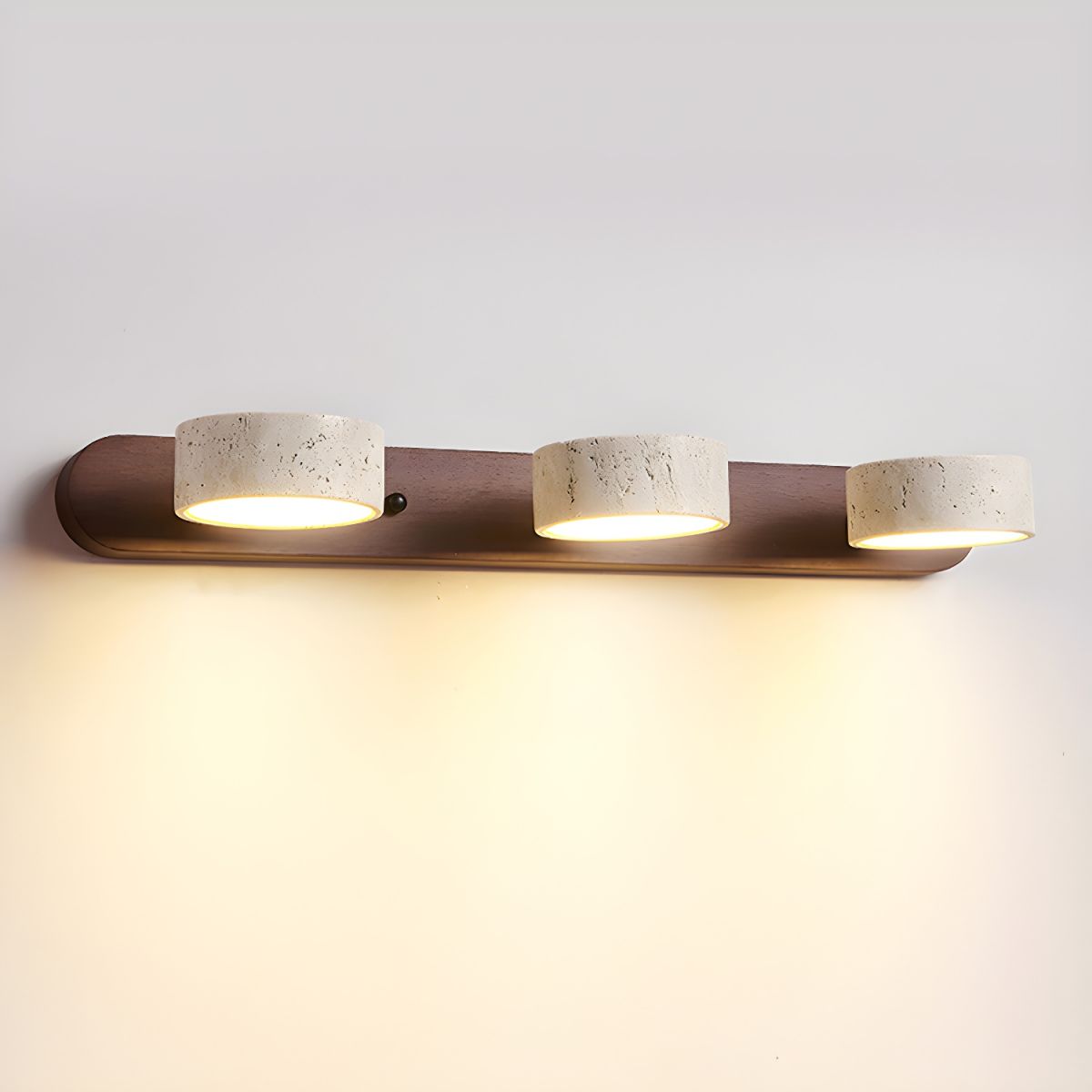 Wall Lamp | Travertine & Wood | Cylindrical Shades | Living Room Accent