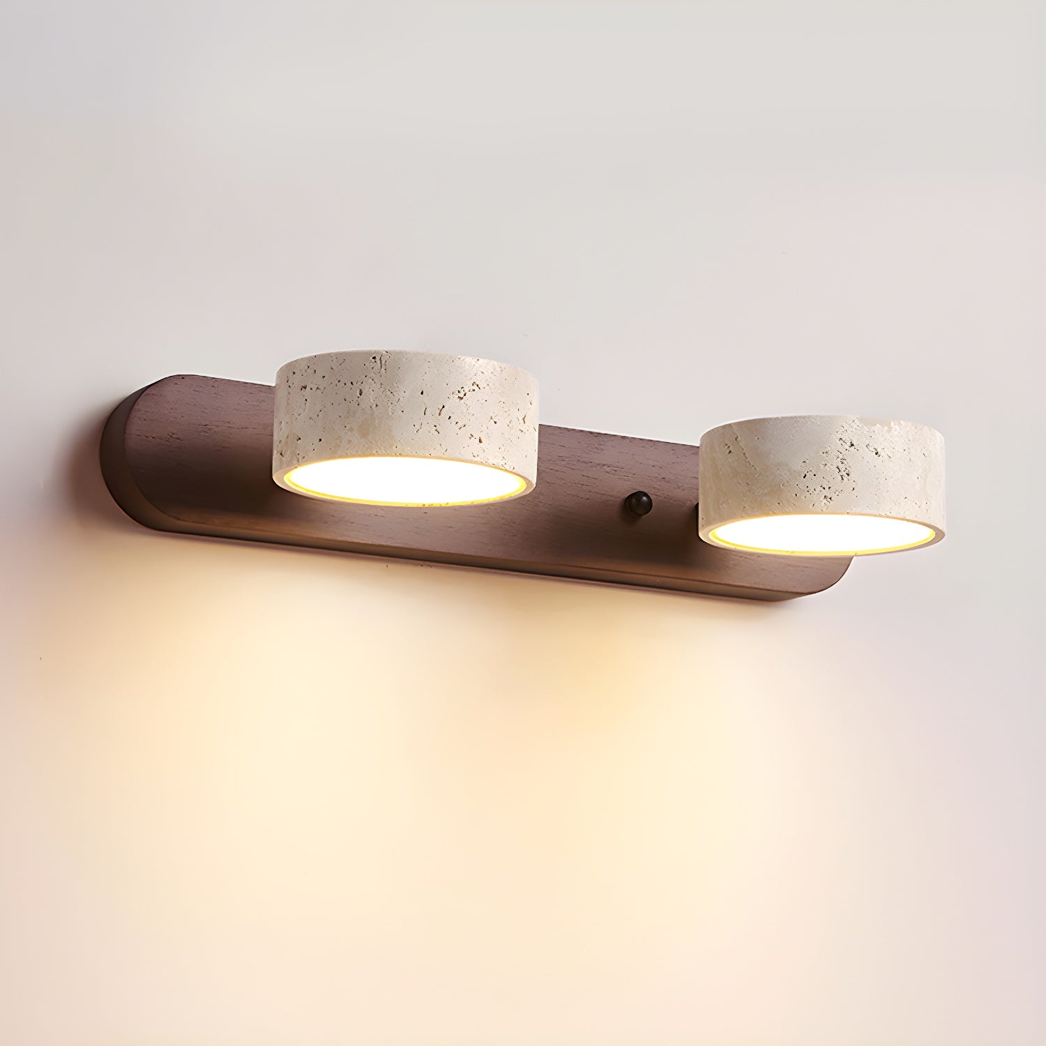 Wall Lamp | Travertine & Wood | Cylindrical Shades | Living Room Accent
