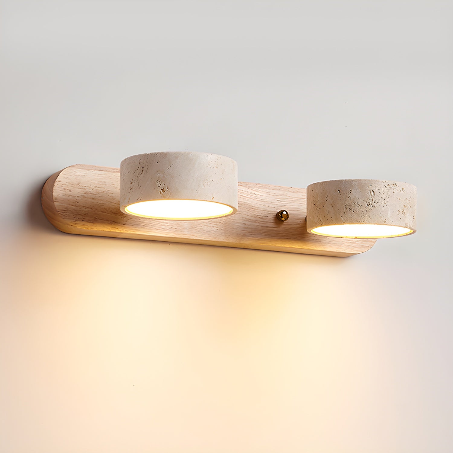 Wall Lamp | Travertine & Wood | Cylindrical Shades | Living Room Accent