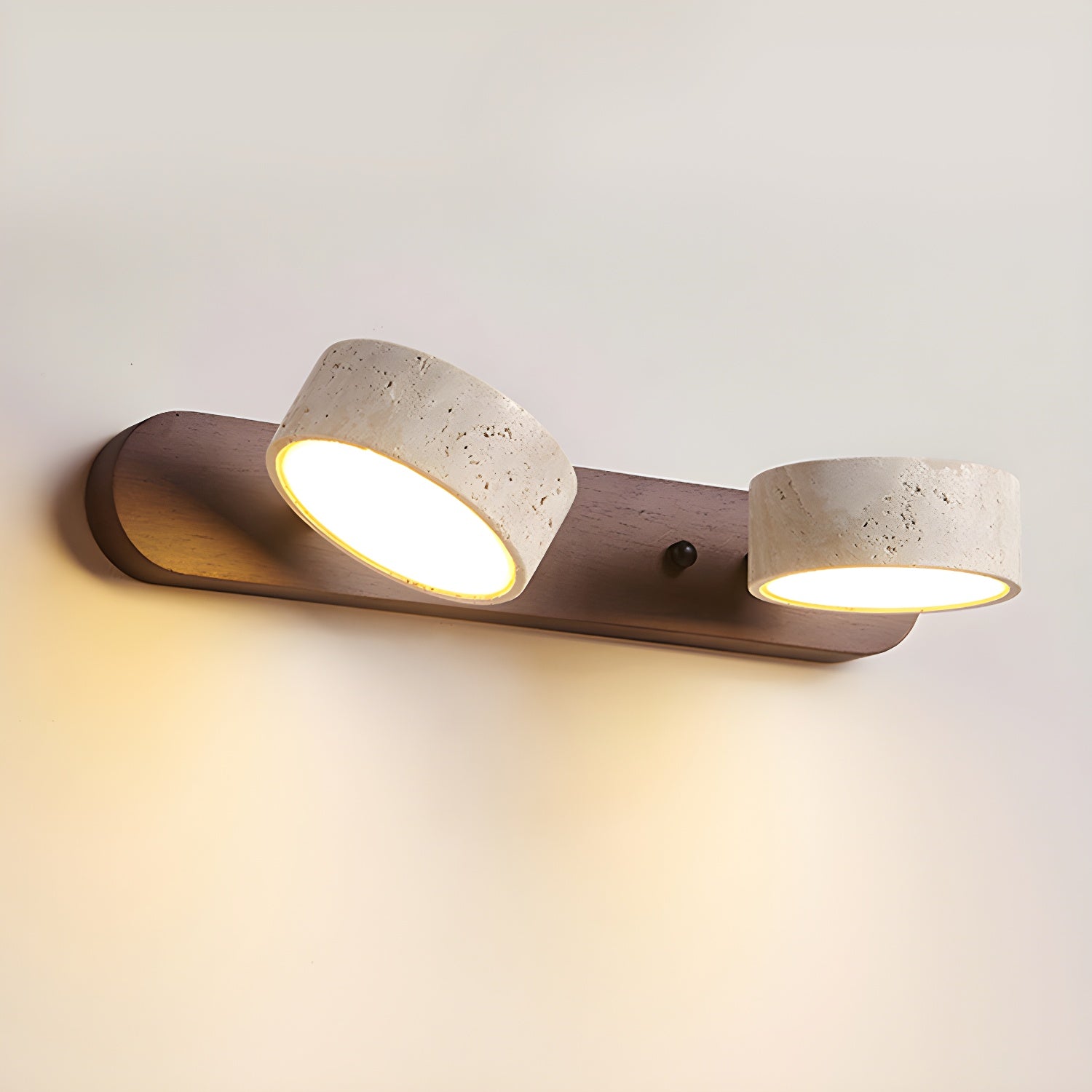 Wall Lamp | Travertine & Wood | Cylindrical Shades | Living Room Accent