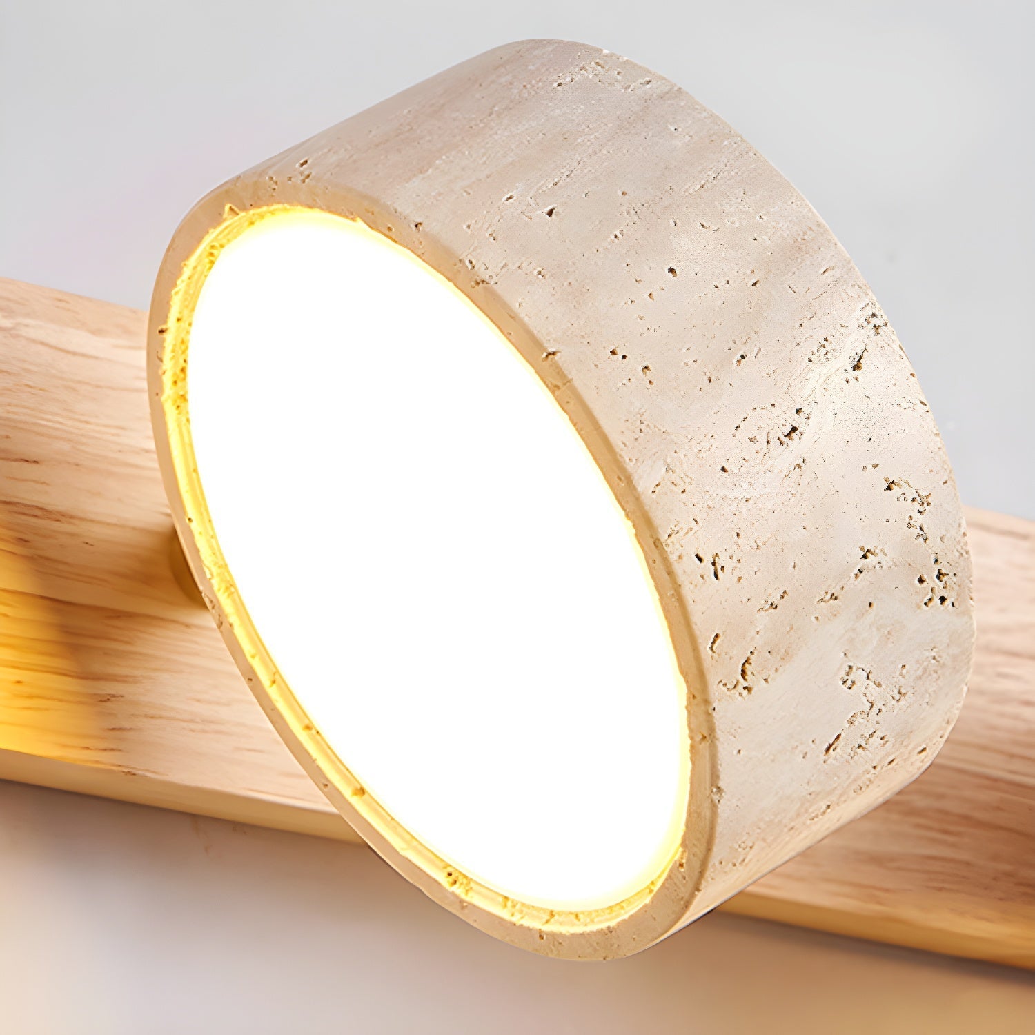 Wall Lamp | Travertine & Wood | Cylindrical Shades | Living Room Accent