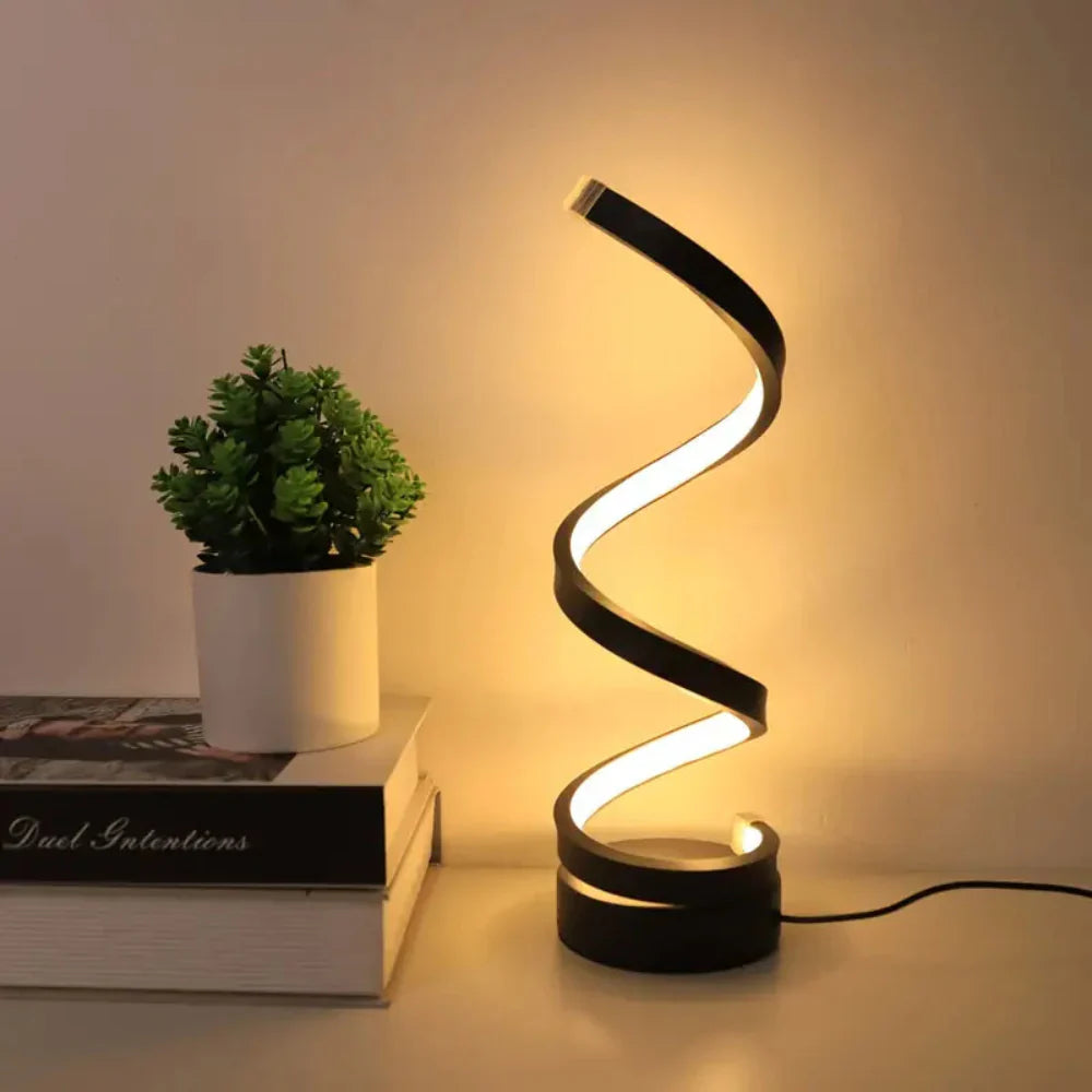 Sleek Modern Spiral LED Table Lamp with Dimmable Ambient Light