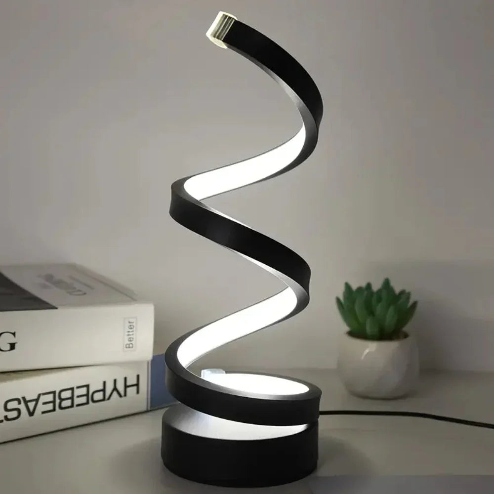 Sleek Modern Spiral LED Table Lamp with Dimmable Ambient Light