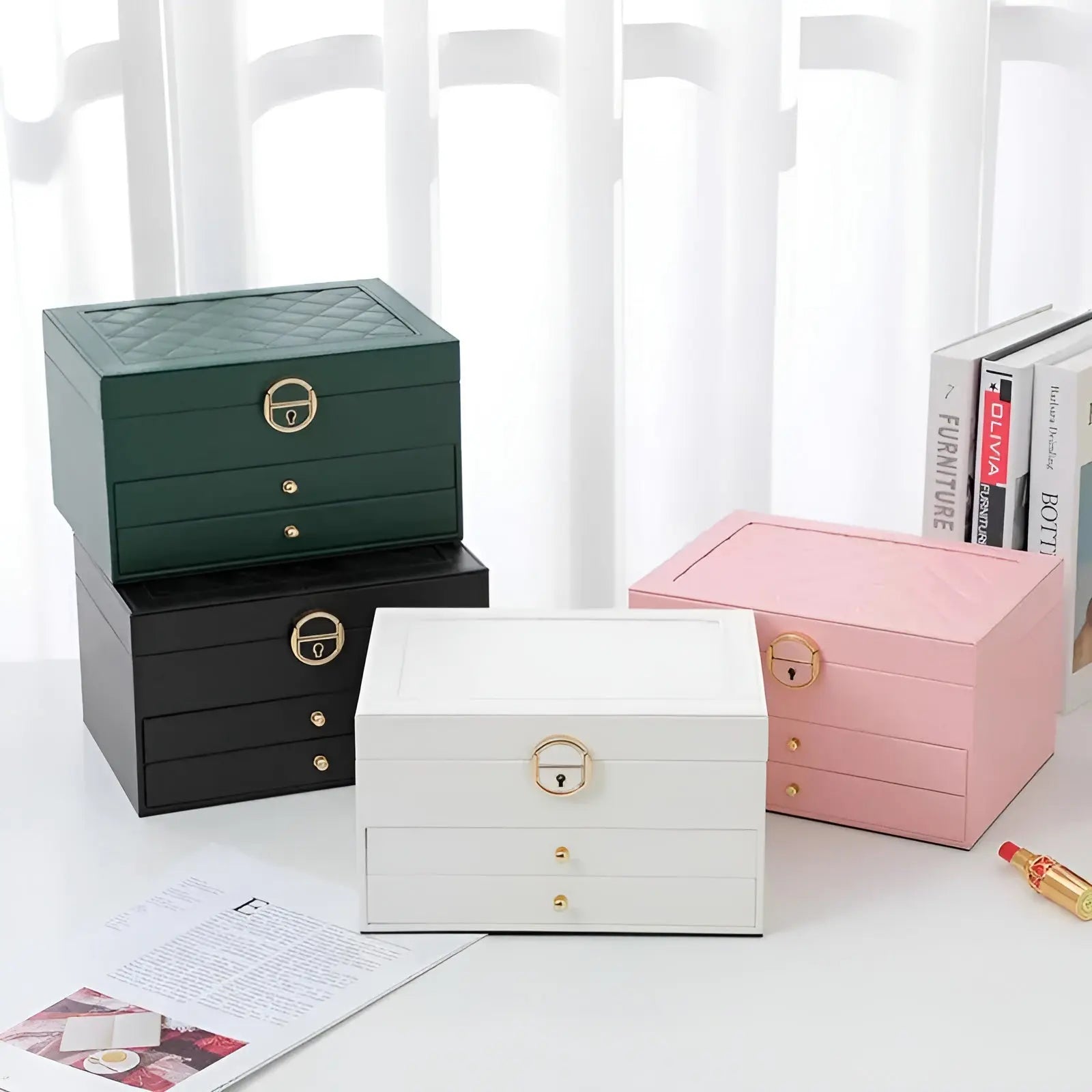 Jewelry Box | PU Leather & Velvet Lining | Multilayer Design | Bedroom Organizer