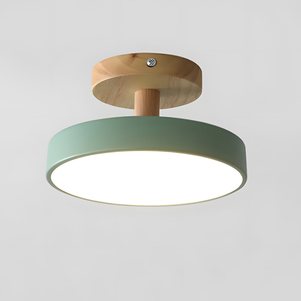 Modern Flush Mount LED Ceiling Light – Wood & Iron, Minimalist Round Design