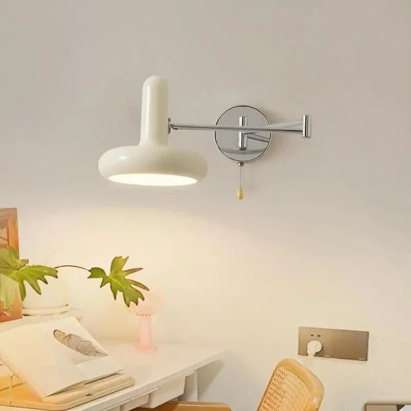 Modern Adjustable Wall Light with Swivel Arm and Pull Chain – LED Plug-In Sconce