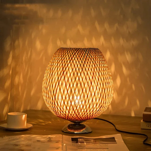 Table Lamp | Bamboo & Wood | Woven Shade | Cozy Living Room Accent