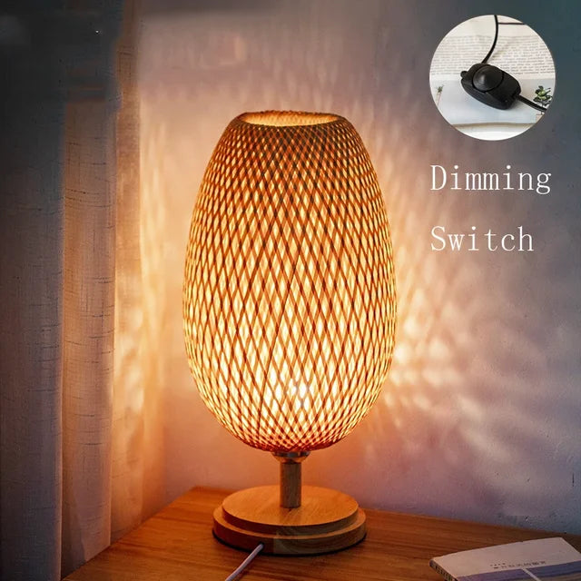 Table Lamp | Bamboo & Wood | Woven Shade | Cozy Living Room Accent
